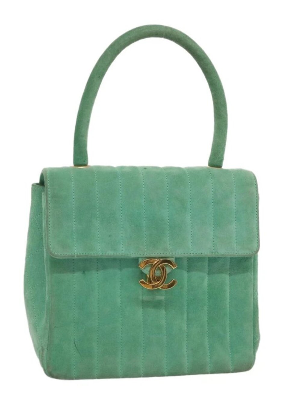 CHANEL Hand Bag Suede Green CC Auth 68731SAV